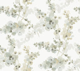 Blossom Fling Mineral Green Wallpaper with Metallic Botanical Watercolor Style - York EV3972