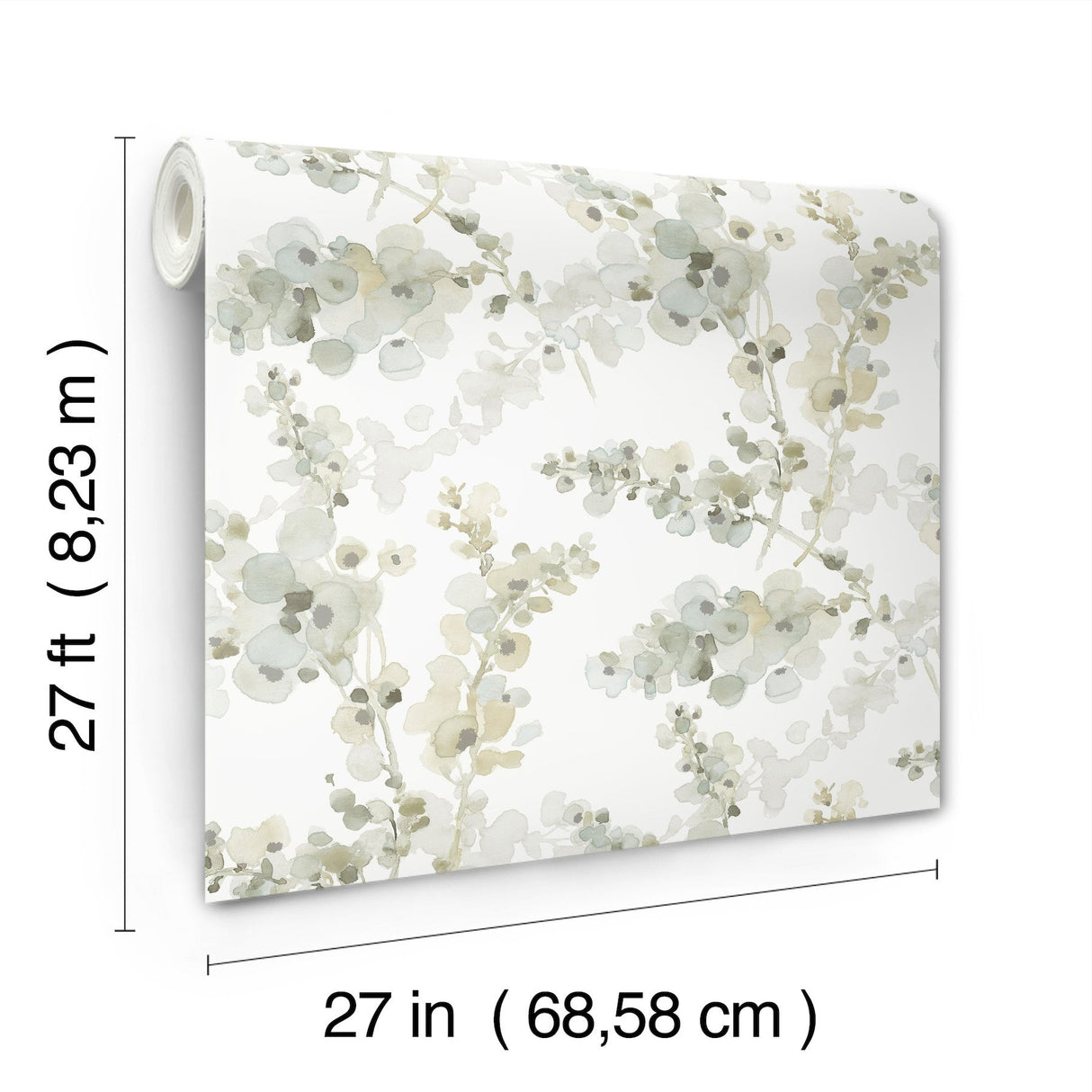 Blossom Fling Mineral Green Wallpaper with Metallic Botanical Watercolor Style - York EV3972