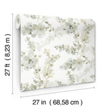 Blossom Fling Mineral Green Wallpaper with Metallic Botanical Watercolor Style - York EV3972