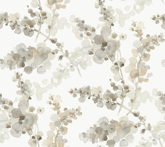 Blossom Fling Blonde Wallpaper with Metallic Botanical Watercolor - York EV3973