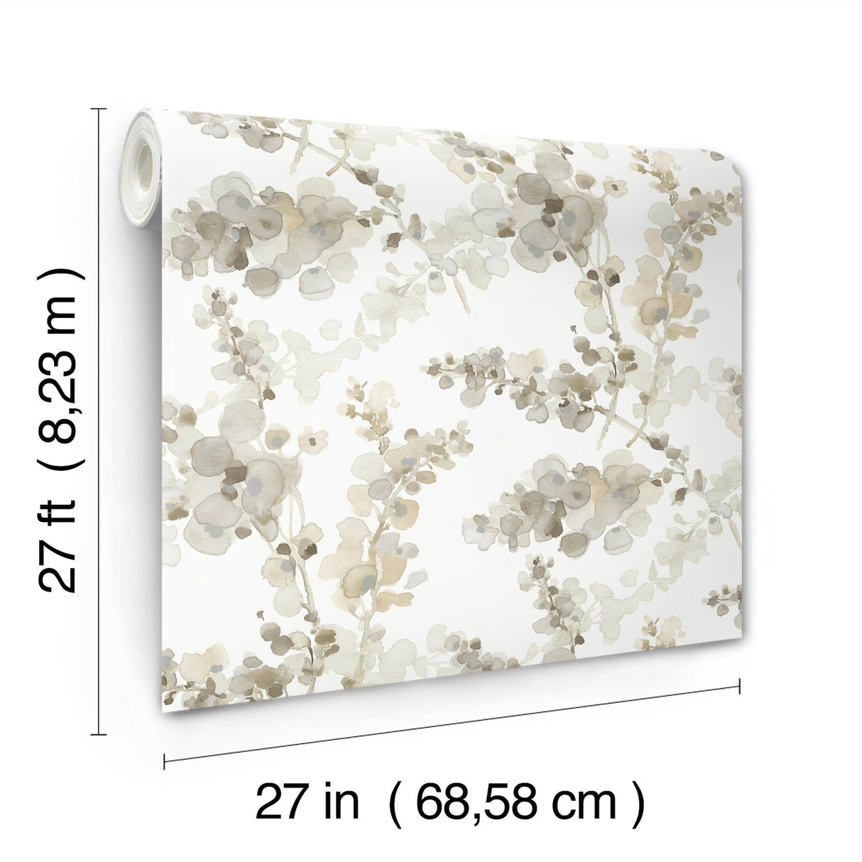Blossom Fling Blonde Wallpaper with Metallic Botanical Watercolor - York EV3973