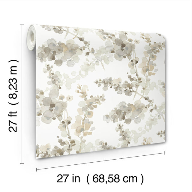 Blossom Fling Blonde Wallpaper with Metallic Botanical Watercolor - York EV3973