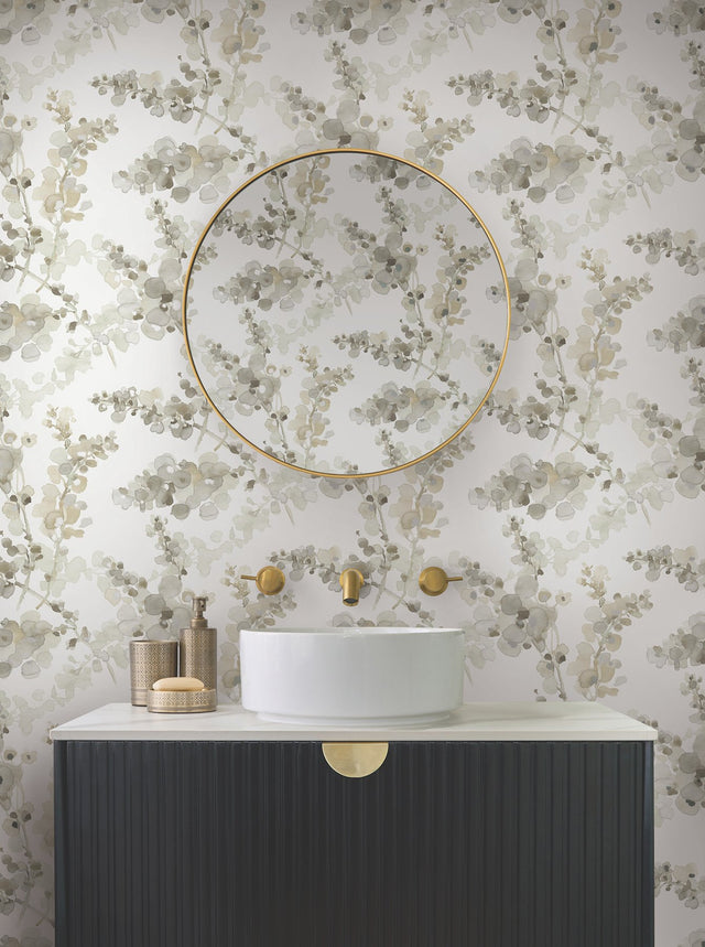Blossom Fling Blonde Wallpaper with Metallic Botanical Watercolor - York EV3973