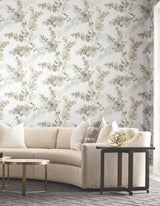 Blossom Fling Blonde Wallpaper with Metallic Botanical Watercolor - York EV3973