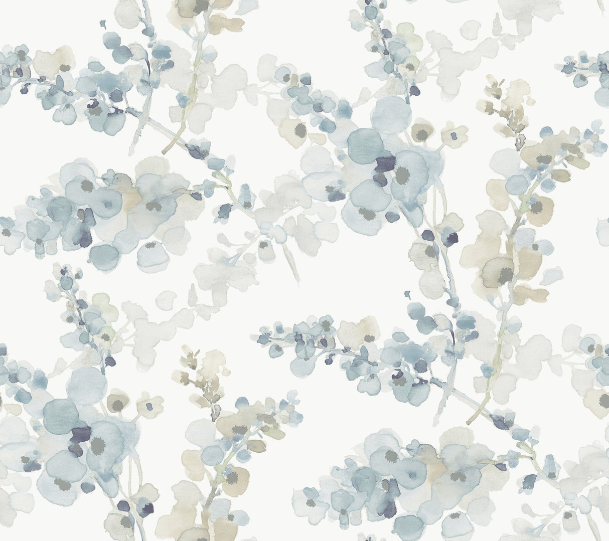 Blossom Fling Blue Watercolor Botanical Metallic Wallpaper - York EV3974