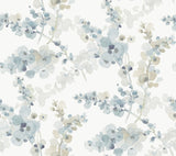 Blossom Fling Blue Watercolor Botanical Metallic Wallpaper - York EV3974