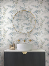 Blossom Fling Blue Watercolor Botanical Metallic Wallpaper - York EV3974