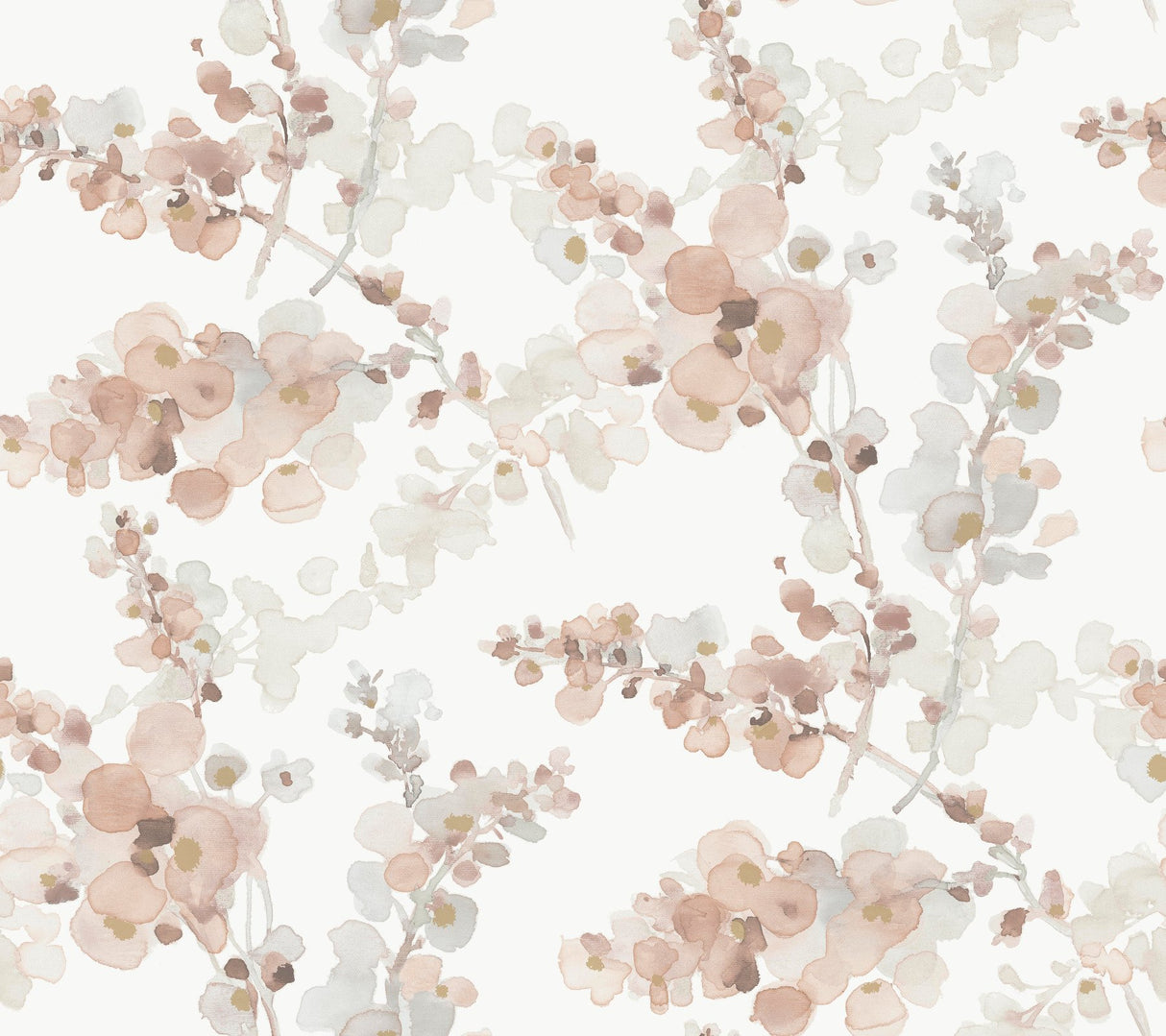 Blossom Fling Clay Wallpaper with Metallic Botanical Watercolor - York EV3975