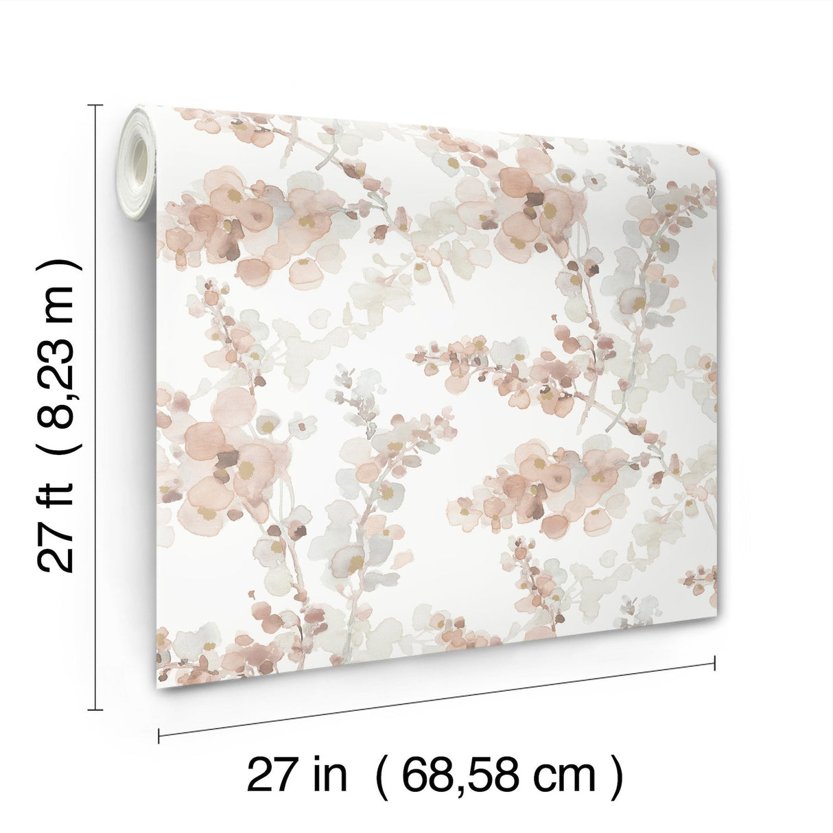 Blossom Fling Clay Wallpaper with Metallic Botanical Watercolor - York EV3975