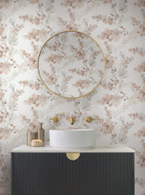 Blossom Fling Clay Wallpaper with Metallic Botanical Watercolor - York EV3975