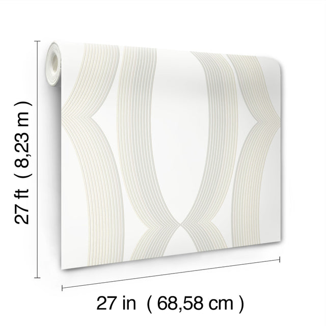 Progression Ogee White Geometric Non Woven Wallpaper - York EV3981