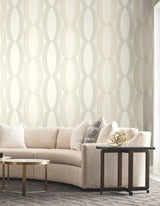 Progression Ogee White Geometric Non Woven Wallpaper - York EV3981