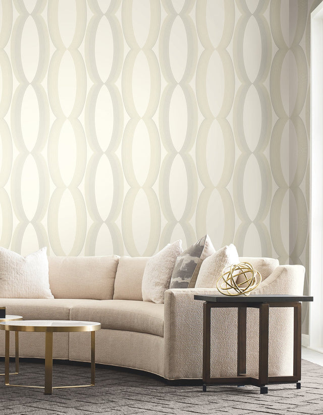 Progression Ogee White Geometric Non Woven Wallpaper - York EV3981