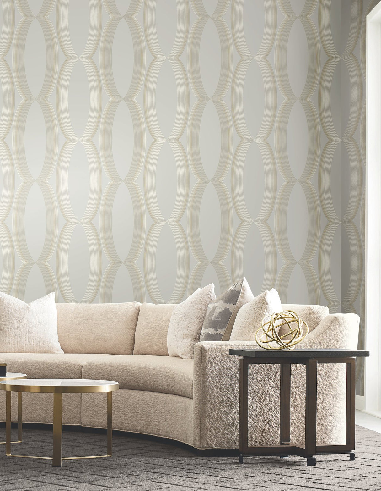 Progression Ogee Blonde Wallpaper with Geometric Ogee Pattern - York EV3984