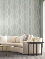 Progression Ogee Light Blue Wallpaper with Geometric Elliptical Motif - York EV3985