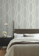 Progression Ogee Light Blue Wallpaper with Geometric Elliptical Motif - York EV3985
