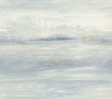 Soothing Mists Scenic Blue Oasis Wallpaper with Watercolor Stripe Motif - York EV3988
