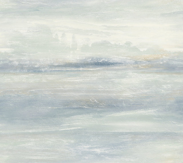 Soothing Mists Scenic Blue Oasis Wallpaper with Watercolor Stripe Motif - York EV3988