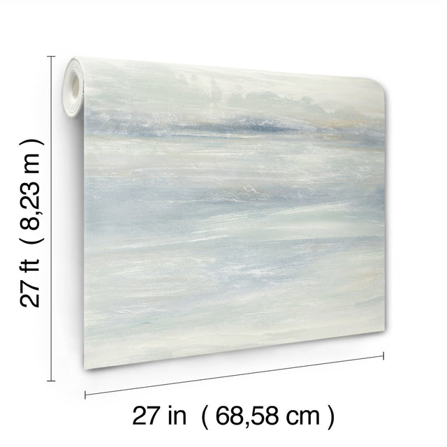 Soothing Mists Scenic Blue Oasis Wallpaper with Watercolor Stripe Motif - York EV3988