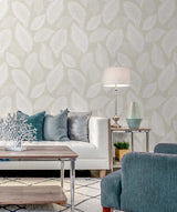 Tossed Leaves Warm Sand by White Heron Botanical Wallpaper – Seabrook Designs EW10005