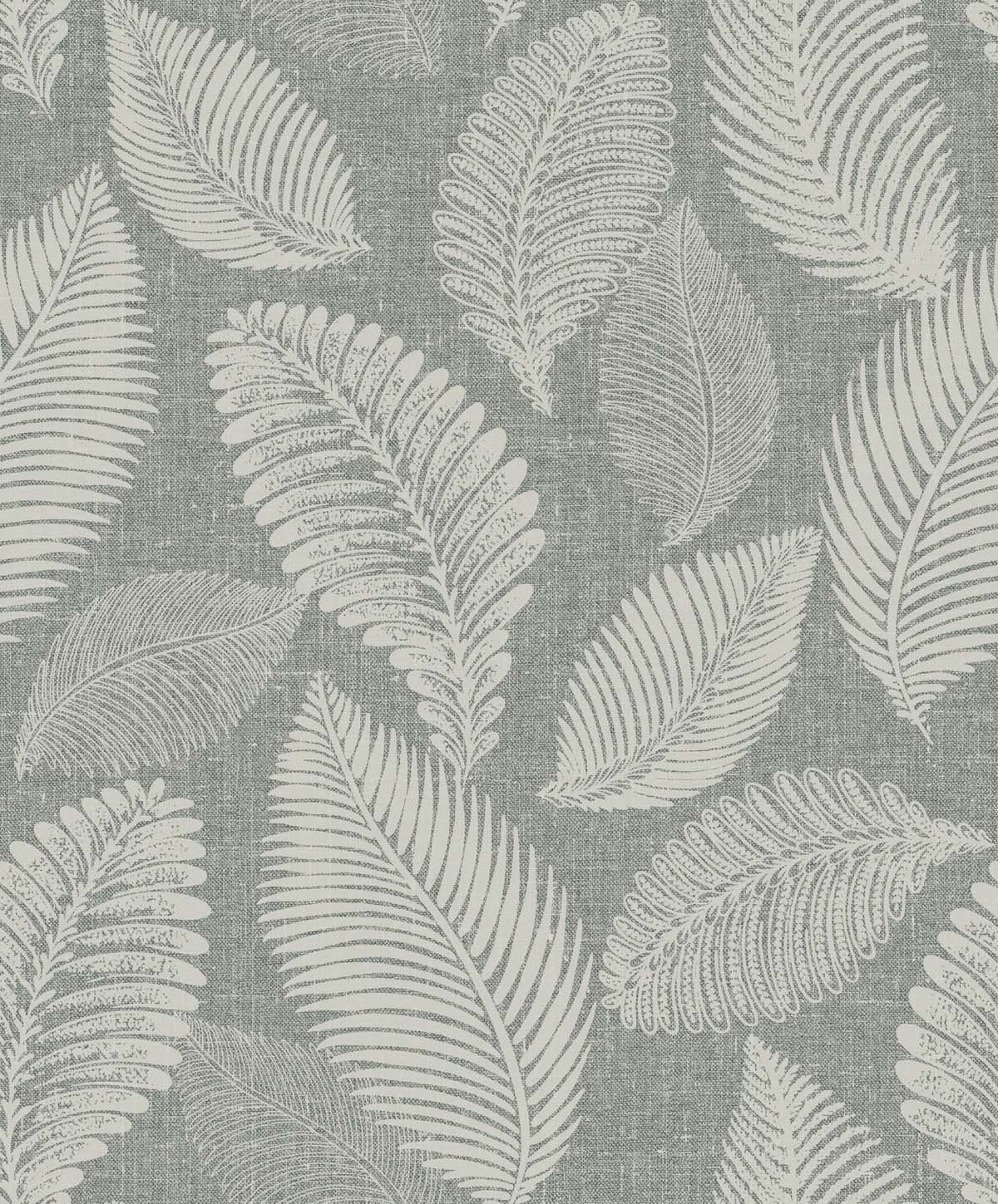 Tossed Leaves botanical wallpaper in Charcoal Linen with a tossed leaf pattern and matte finish.