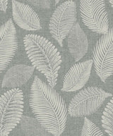 Tossed Leaves botanical wallpaper in Charcoal Linen with a tossed leaf pattern and matte finish.