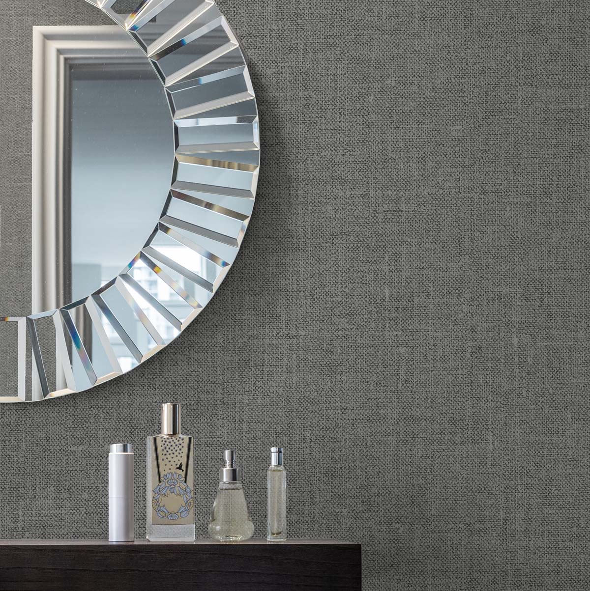 Abington Faux Linen Sleek Charcoal by White Heron Faux Linen Texture Wallpaper – Seabrook Designs EW10110