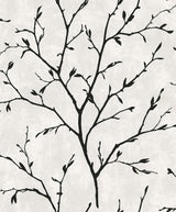 Avena Branches wallpaper in black branch silhouette on an off-white background