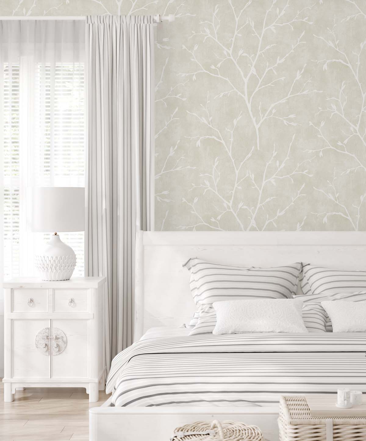Avena Branches Soft Cream by White Heron Botanical Branch Wallpaper – Seabrook Designs EW10205