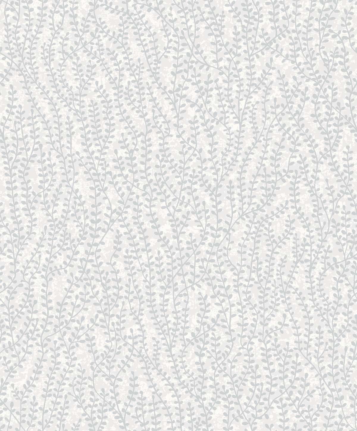 Seaweed Beaded Branches grey botanical wallpaper with metallic glass bead finish and delicate branching vine motif.