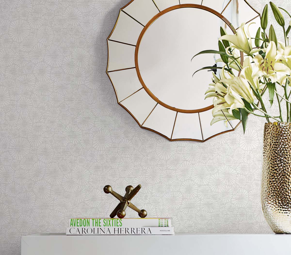 Windham Shells Pure Pearl by White Heron Metallic Abstract Wallpaper – Seabrook Designs EW10700