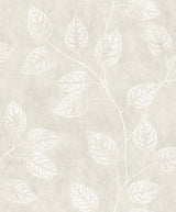 Branch Trail Silhouette wallpaper in Raw Linen with soft botanical leaf silhouette on a satin nonwoven ground