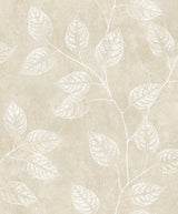 Branch Trail Silhouette wallpaper in Summer Sand with white leaf silhouettes