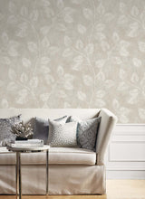 Branch Trail Silhouette Grey Taupe by White Heron Botanical Wallpaper – Seabrook Designs EW10807