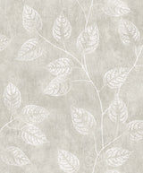 Branch Trail Silhouette grey taupe botanical wallpaper with leaf and branch silhouettes