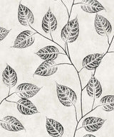 Branch Trail Silhouette botanical wallpaper in black on off-white background
