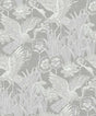 Marsh Cranes Anew Grey metallic wallpaper with crane and marsh floral motif