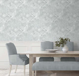 Marsh Cranes Mist by White Heron Metallic Crane & Floral Wallpaper – Seabrook Designs EW11018