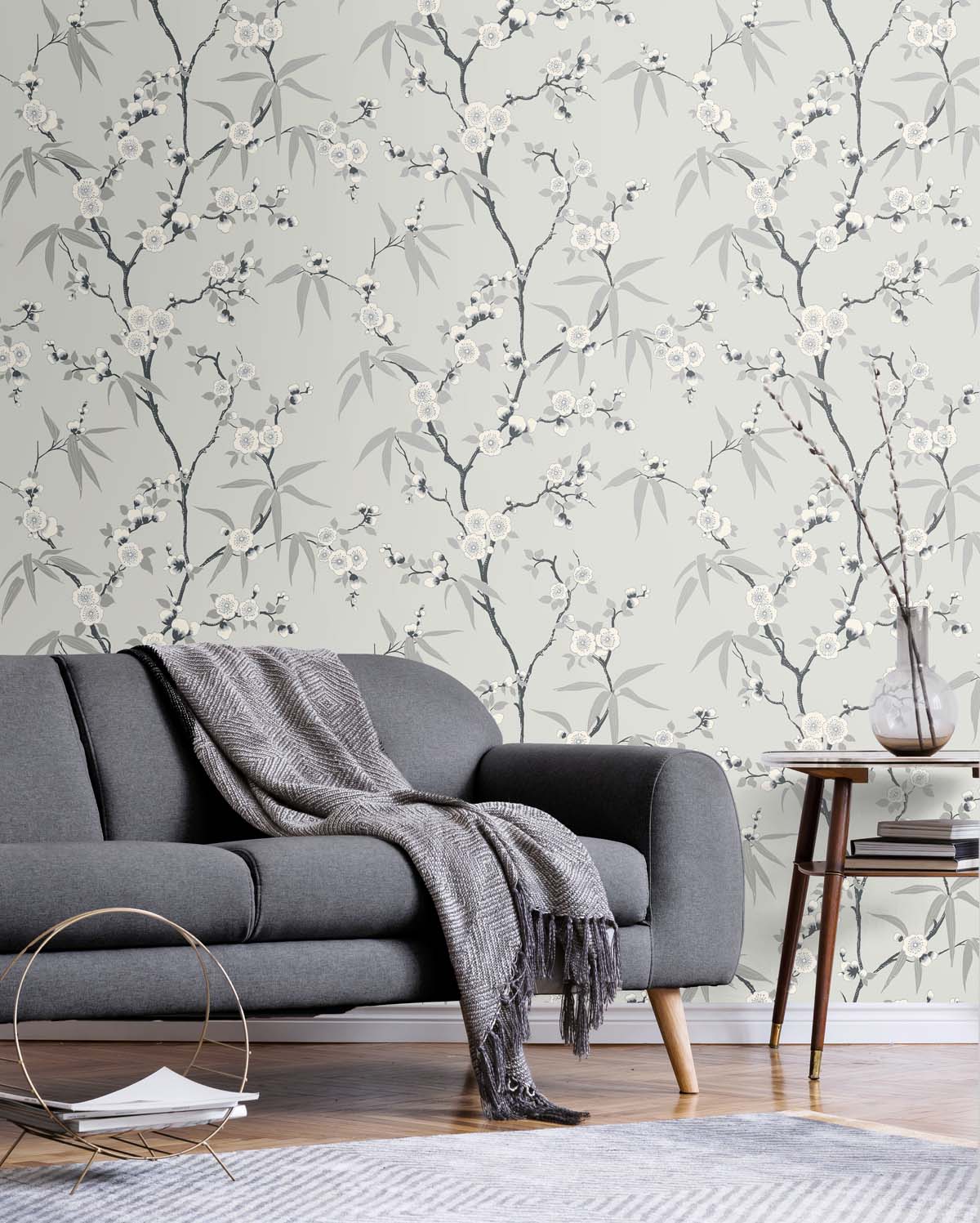 Floral Blossom Trail Stormy by White Heron Floral Branch Wallpaper – Seabrook Designs EW11100