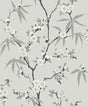 Floral Blossom Trail wallpaper in Stormy grey with delicate white blossoms and slender leaves on branching stems.