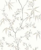 Beige floral blossom trail wallpaper pattern with delicate branches and blossoms on a light background.