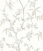 Beige floral blossom trail wallpaper pattern with delicate branches and blossoms on a light background.