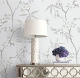 Floral Blossom Trail Soft Grey by White Heron Floral Branch Wallpaper – Seabrook Designs EW11108