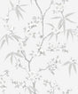 Soft grey floral blossom trail wallpaper with delicate branches and blossoms, matte finish