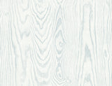 Soft blue faux woodgrain wallpaper with a subtle satin finish and realistic linear grain texture.