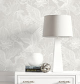 White Heron Floral Heron Neutral by White Heron Stringcloth Floral Bird Wallpaper – Seabrook Designs EW11500