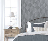Diamond Inlay Charcoal Grass by White Heron Geometric Vinyl Wallpaper – Seabrook Designs EW11700