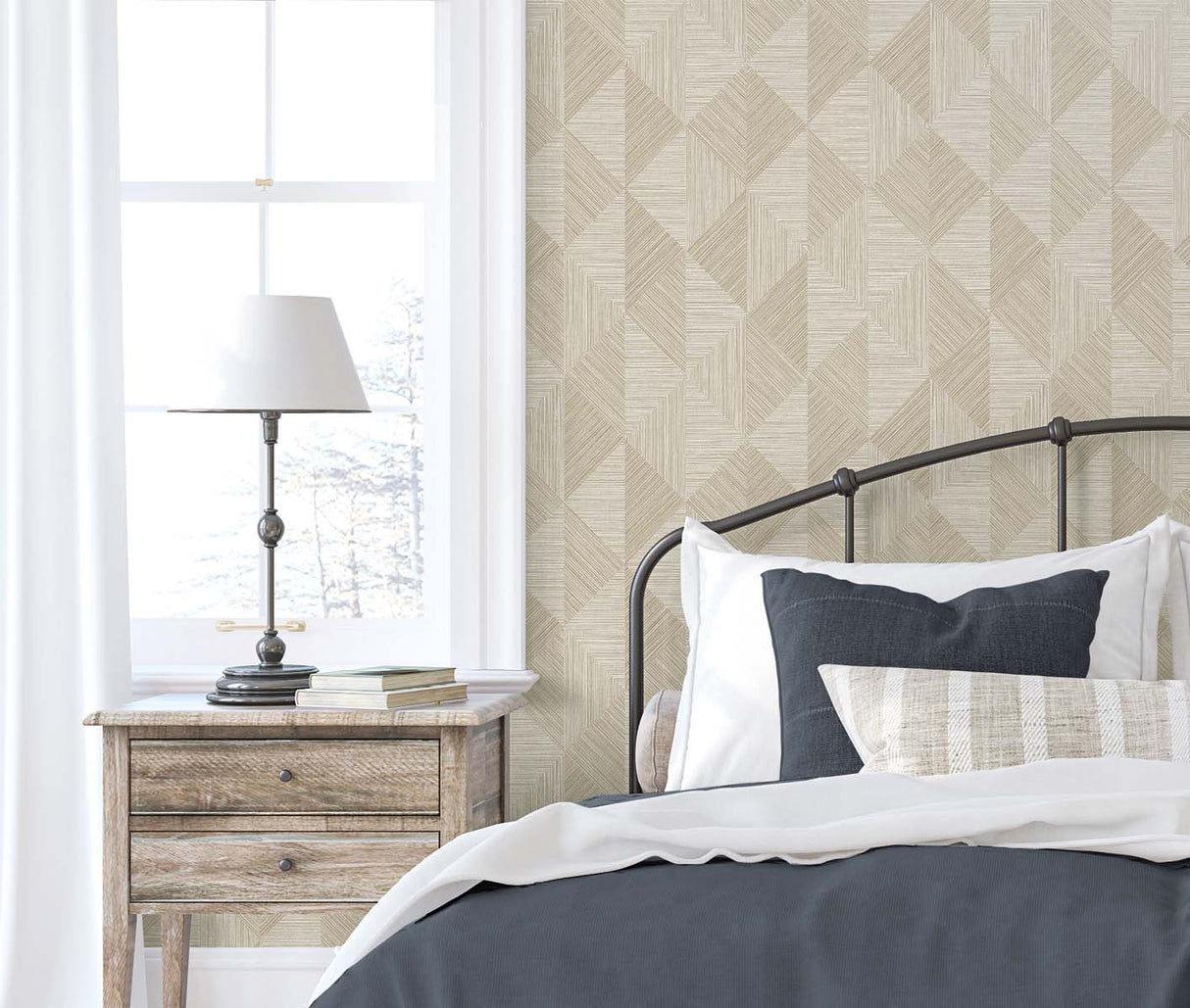 Diamond Inlay Sandy by White Heron Geometric Vinyl Wallpaper – Seabrook Designs EW11705