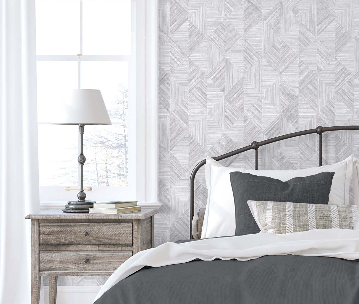 Diamond Inlay Dove Wing by White Heron Geometric Wallpaper – Seabrook Designs EW11708