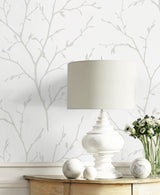 Branching Out Winter Grey by White Heron Botanical Stringcloth Wallpaper – Seabrook Designs EW11808